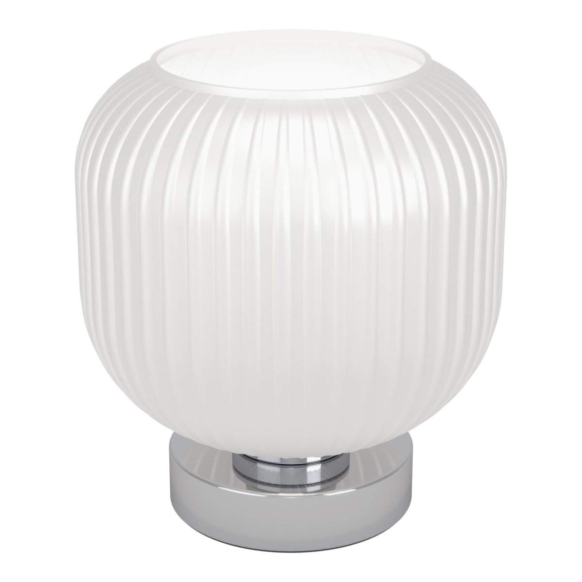 Dasmina 22cm Wit/chroom tafellamp Van Eglo - Het geribbelde glas geeft de lamp een zachte en decoratieve uitstraling en zorgt ervoor dat het licht aangenaam in de ruimte wordt verspreid.