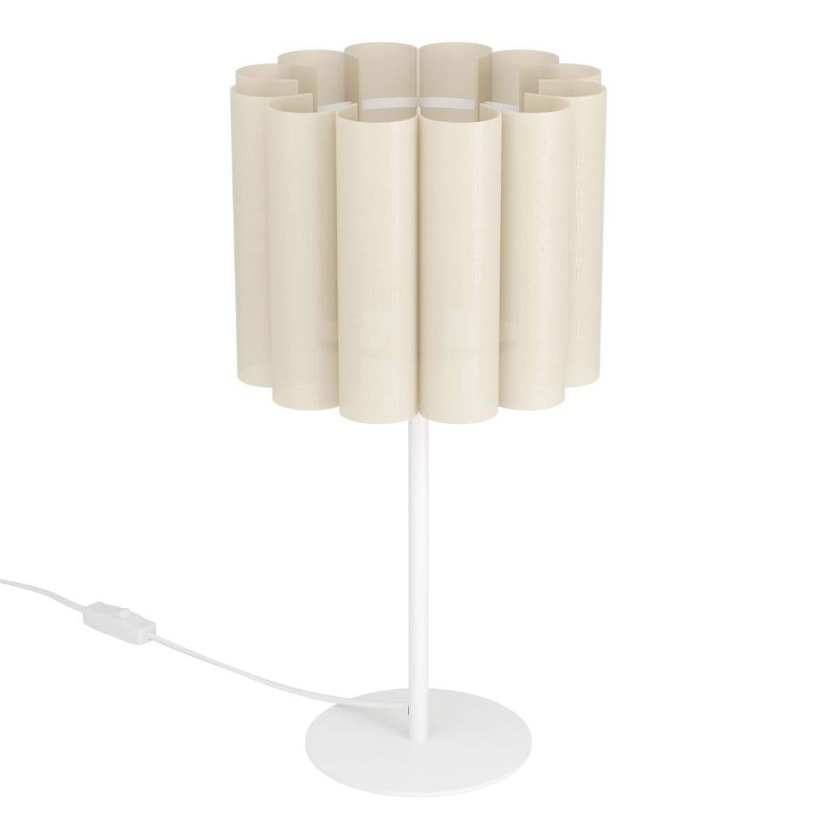 Collegrilli 23cm Beige tafellamp Van Eglo - De Collegrilli tafellamp heeft een beige textielen kap die de natuurlijke structuur van linnen nabootst en een eenvoudige lampvoet van wit metaal.
