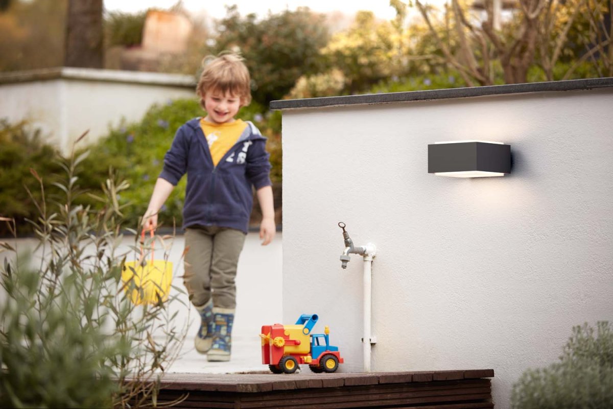 Hedgehog Antraciet buitenlamp Van Philips - De Philips Hedgehog wandlamp in roestvrij staal is stijlvol en robuust aan de muur.