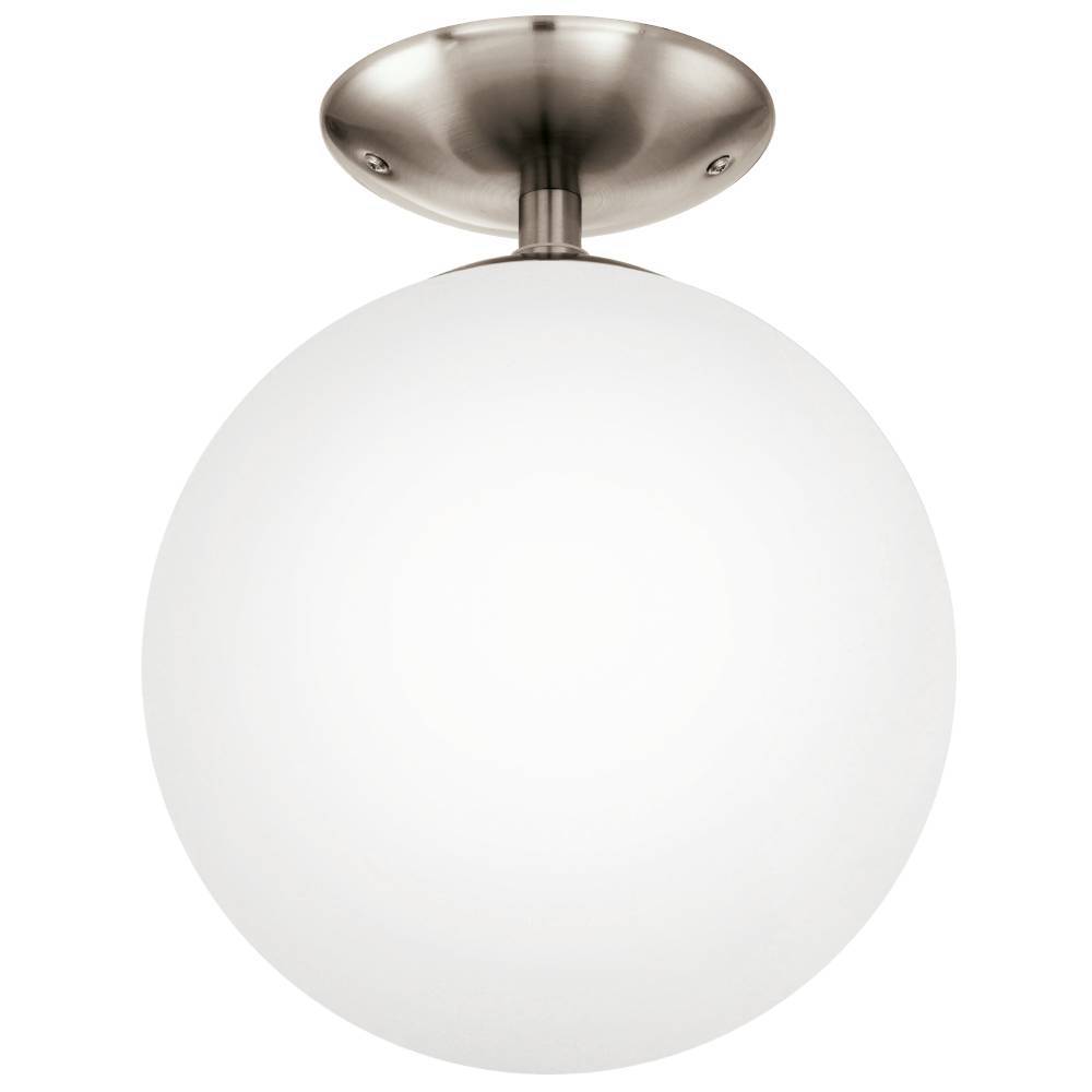 Rondo Ø25 Mat nikkel plafondlamp Van Eglo - Deze klassieke plafondlamp met een elegante bol van opaalglas en een voet van geborsteld metaal geeft uw huis een tijdloze en verfijnde uitstraling.