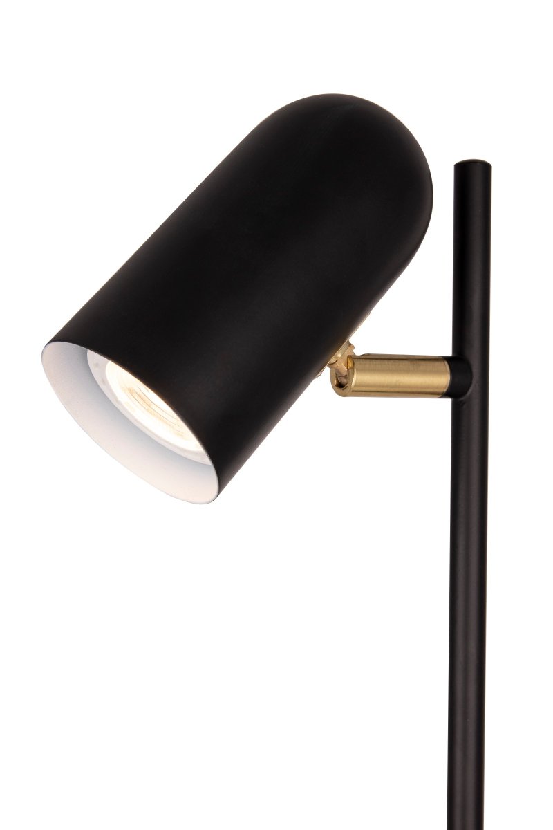 Swan 47cm Zwart wandlamp Van Globen Lighting - De lamp is gemaakt van zwart metaal met geborstelde messing details & Het heeft een 200 cm lange zwarte textielkabel met een knop als aan/uit-schakelaar.