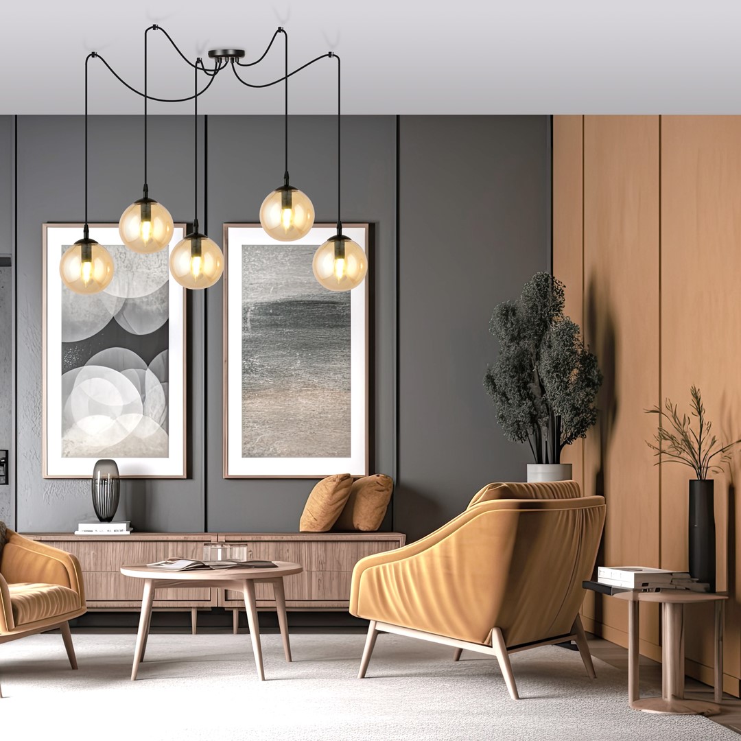 Gigi 70cm Amber hanglamp Van Emibig Lighting - De minimalistische stijl past bij de laatste trends, maar behoudt toch een tijdloze elegantie.