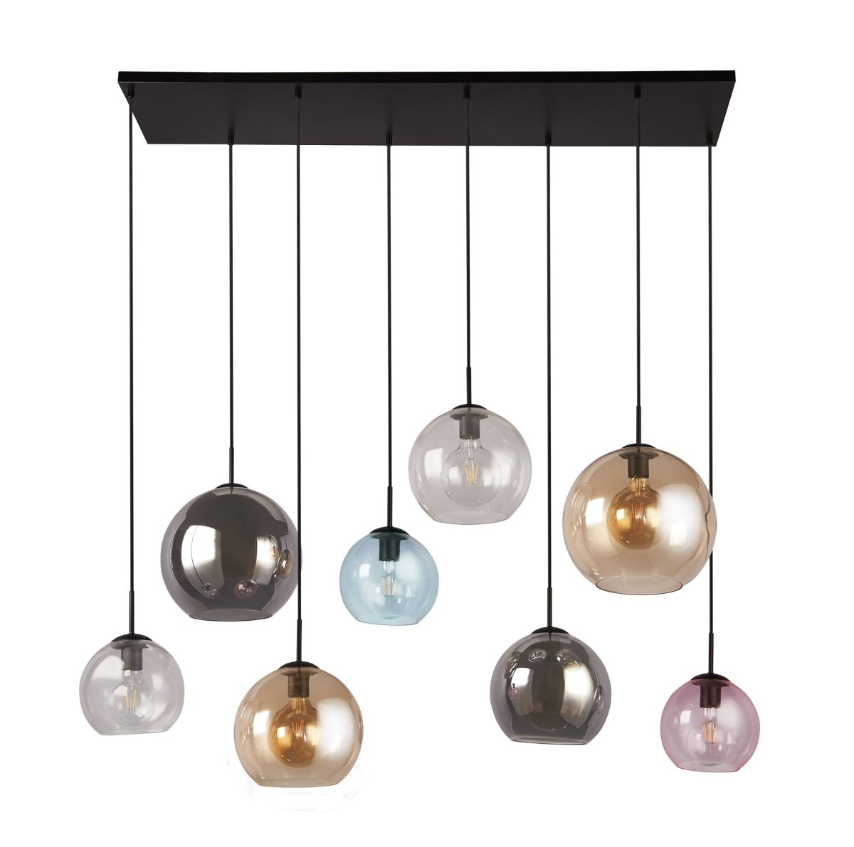Mardi Gras 150cm Veelkleurig hanglamp Van Searchlight - De combinatie van de verschillende kleuren en de verstelbare hoogte maken deze lamp tot een flexibel en opvallend interieurdetail dat zowel licht als stijl toevoegt.