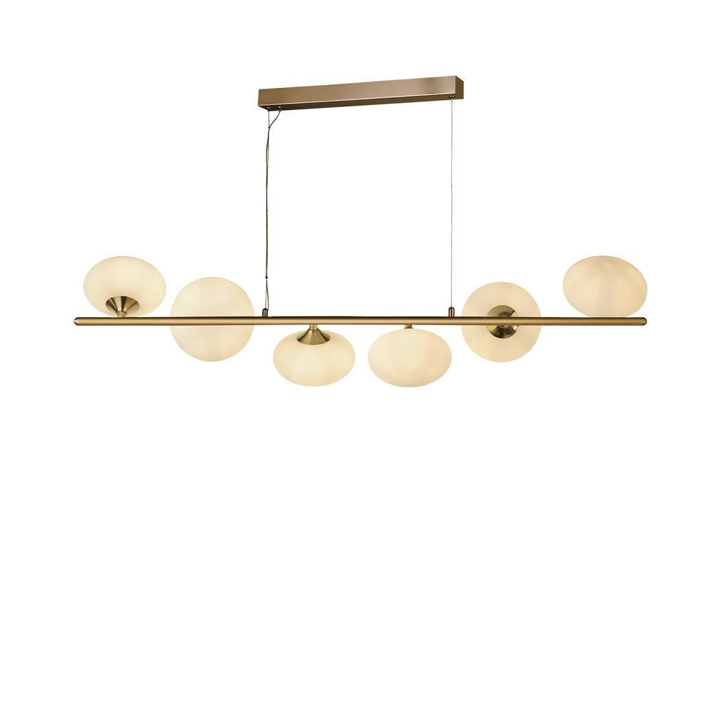 Pebble 100cm Goud hanglamp Van Searchlight - De zachte vormen en het glas verspreiden een aangenaam licht in alle richtingen, waardoor Pebble de perfecte keuze is voor zowel woonkamers als eetkamers.
