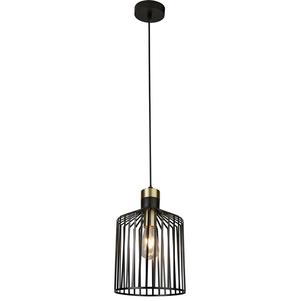 Bird Cage Ø22 Zwart hanglamp Van Searchlight - Bird Cage is een opvallende hanglamp die robuust zwart metaal combineert met elegante gouden details.