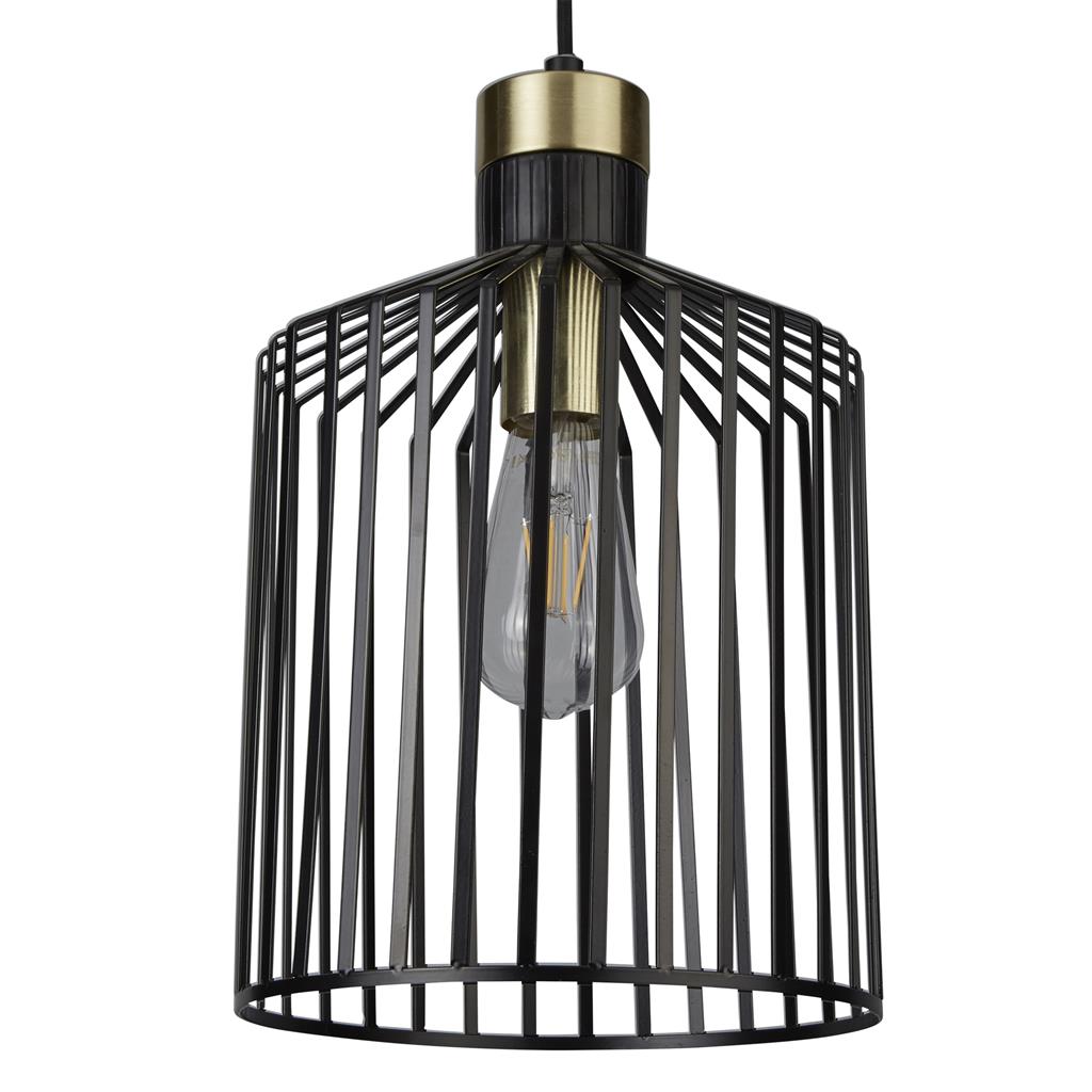Bird Cage Ø22 Zwart hanglamp Van Searchlight - Bird Cage is een opvallende hanglamp die robuust zwart metaal combineert met elegante gouden details.