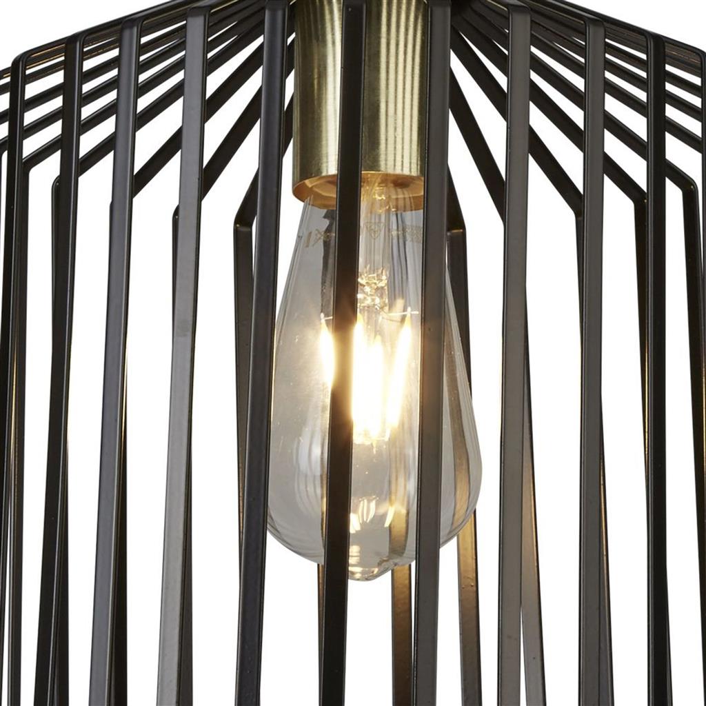 Bird Cage Ø22 Zwart hanglamp Van Searchlight - Bird Cage is een opvallende hanglamp die robuust zwart metaal combineert met elegante gouden details.
