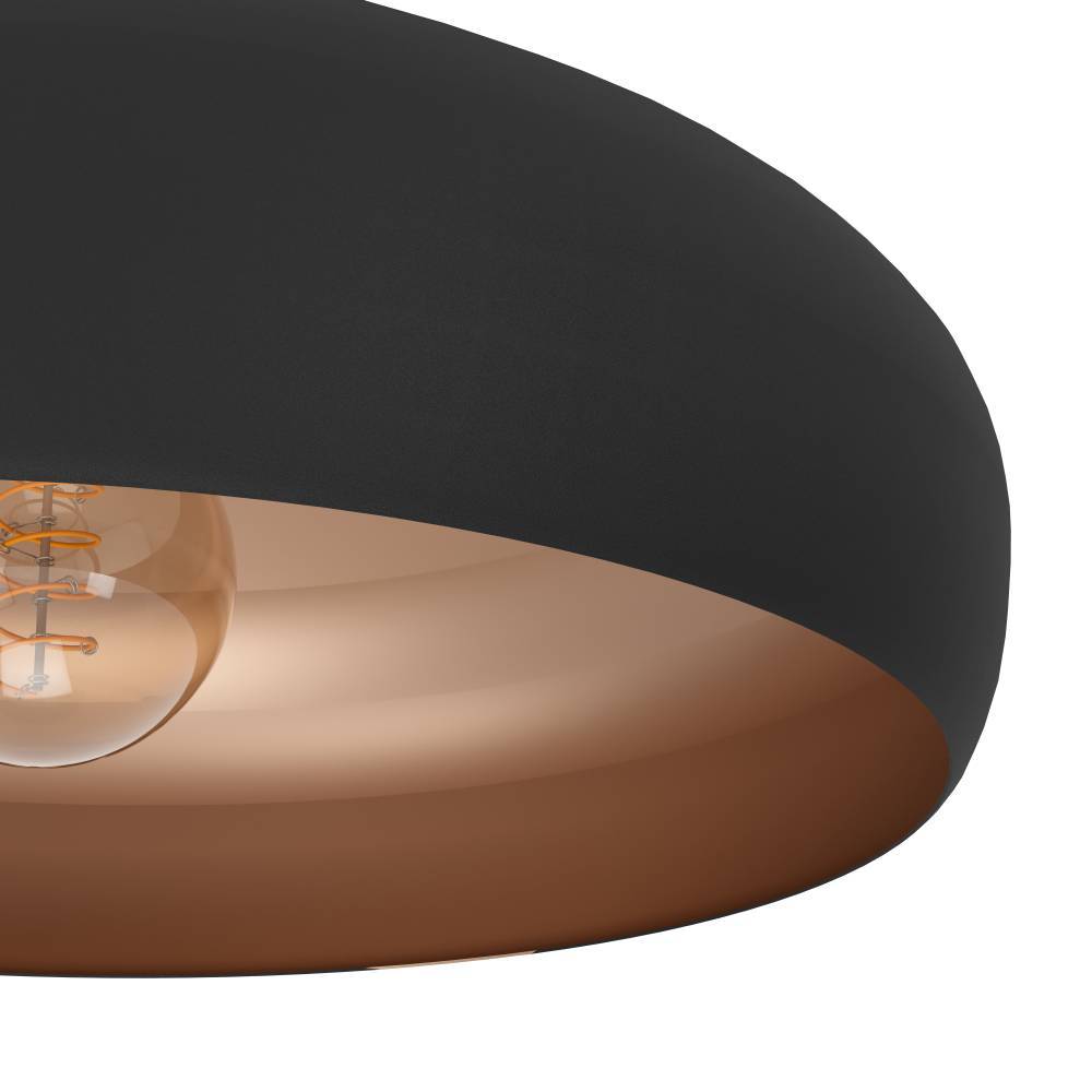 Mogano Ø40 Zwart plafondlamp Van Eglo - Met zijn zacht afgeronde vorm in zwarte en koperkleurige afwerking creëert hij een warme en comfortabele sfeer, perfect voor in de woonkamer, slaapkamer of hal.