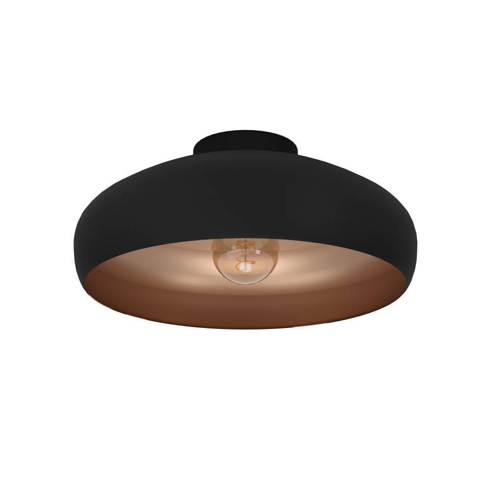 Mogano Ø40 Zwart plafondlamp Van Eglo - Met zijn zacht afgeronde vorm in zwarte en koperkleurige afwerking creëert hij een warme en comfortabele sfeer, perfect voor in de woonkamer, slaapkamer of hal.