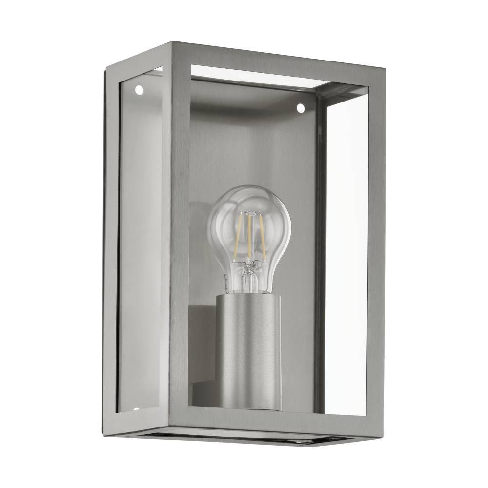 Alamonte Roestvrij staal buitenlamp Van Eglo - Het open metalen frame van geborsteld staal zorgt voor een industriële uitstraling en accentueert de zichtbare lamp voor een stijlvolle uitstraling.
