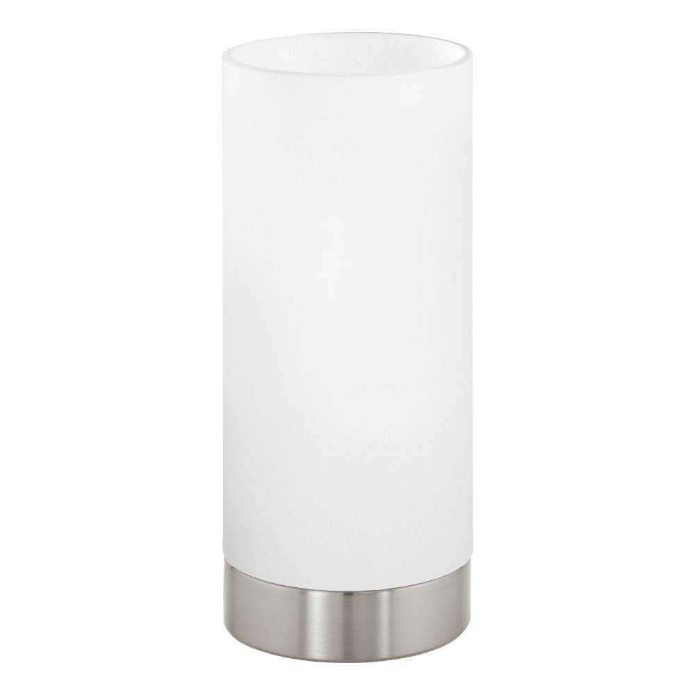 Damasco 22cm Mat nikkel tafellamp Van Eglo - Deze minimalistische tafellamp met matglas en een geborstelde stalen voet zorgt voor een zacht, aangenaam licht dat een rustige en harmonieuze sfeer cre&euml;ert.