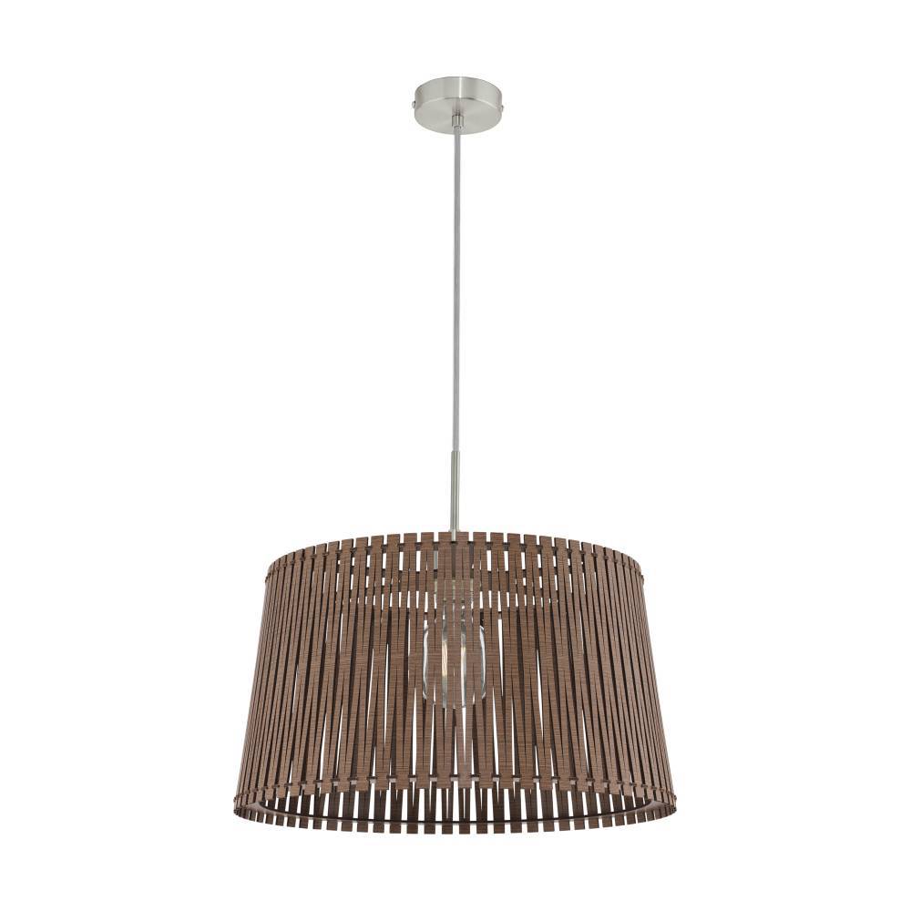Sendero Ø45 Donker hout hanglamp Van Eglo - De prachtige lampenkap met bruine houten lamellen zorgt voor een zacht en aangenaam licht en voegt een warme en uitnodigende sfeer toe aan de kamer.
