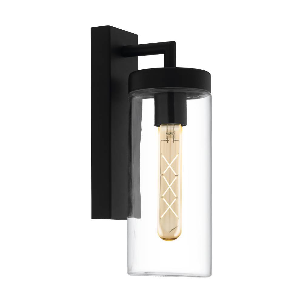 Bovolone Zwart buitenlamp Van Eglo - Met een zwart metalen frame en een cilindrische glazen kap accentueert het de zichtbare lichtbron op een stijlvolle manier.