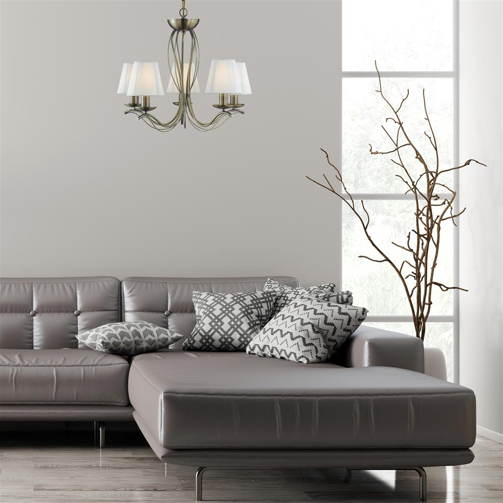 Andretti Ø50 Antiek messing hanglamp Van Searchlight - De Andretti metalen kroonluchter met antieke messing afwerking geeft een tijdloze en elegante indruk in de woonkamer, eetkamer of hal.