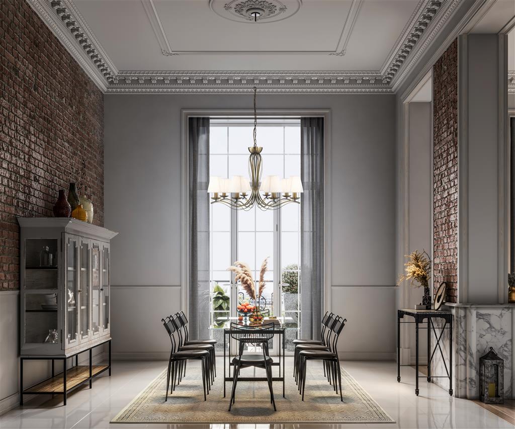 Andretti Ø76 Antiek messing hanglamp Van Searchlight - De Andretti metalen kroonluchter met antieke messing afwerking geeft een tijdloze en elegante indruk in de woonkamer, eetkamer of hal.