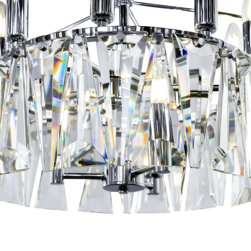 Puntes Ø68 Chroom kristal Van Maytoni - Puntes is een elegante plafondkroonluchter in verchroomd metaal met fonkelende prisma's die de lichtbronnen omringen en een magisch lichtspel cre&euml;ren wanneer de lamp brandt.