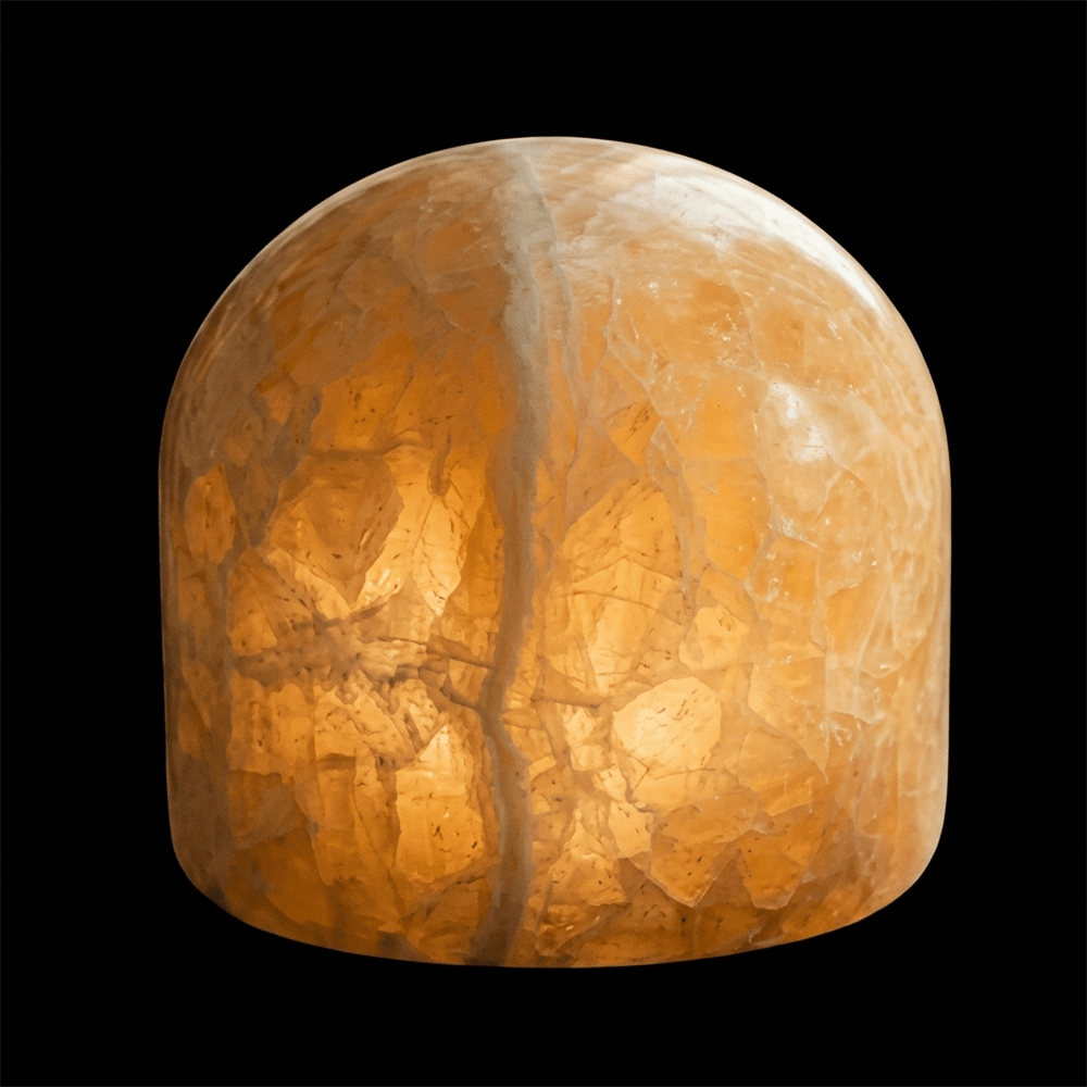 Marble 9cm Beige Van Unison - De tafellamp werkt op 2 AA-batterijen en heeft een timerfunctie met een brandduur van 6 uur en een uitschakelduur van 18 uur.