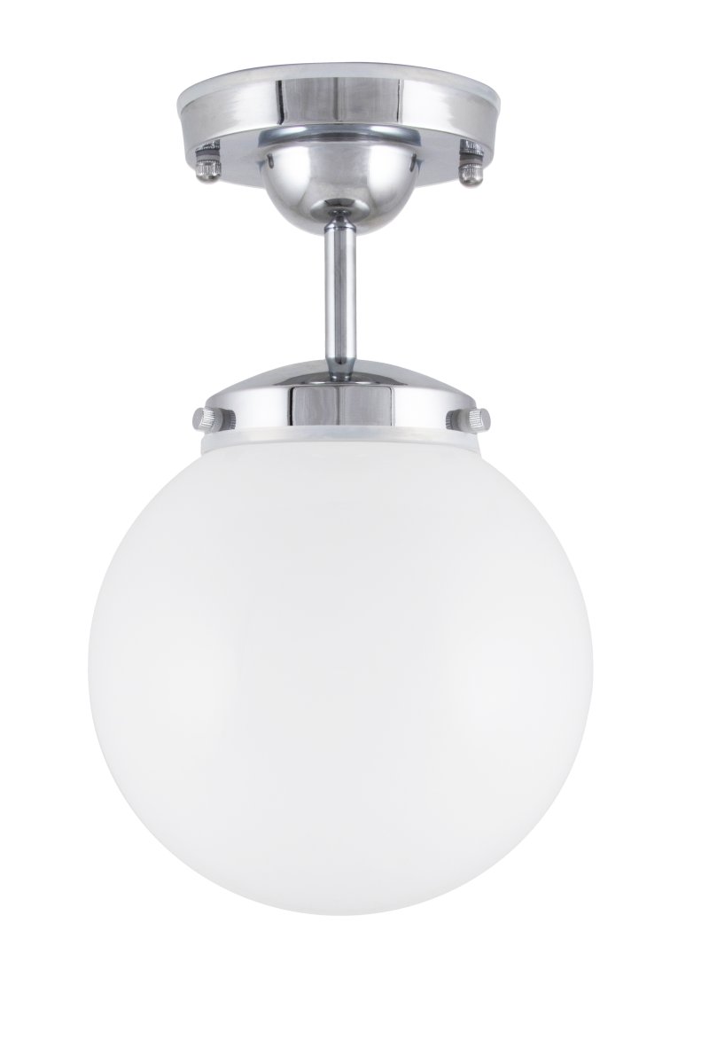 Alley Ø20 Chroom/wit badkamerlamp Van Globen Lighting - De lamp is gemaakt van metaal en heeft een witte opaalglazen kap die een aangenaam licht verspreidt.