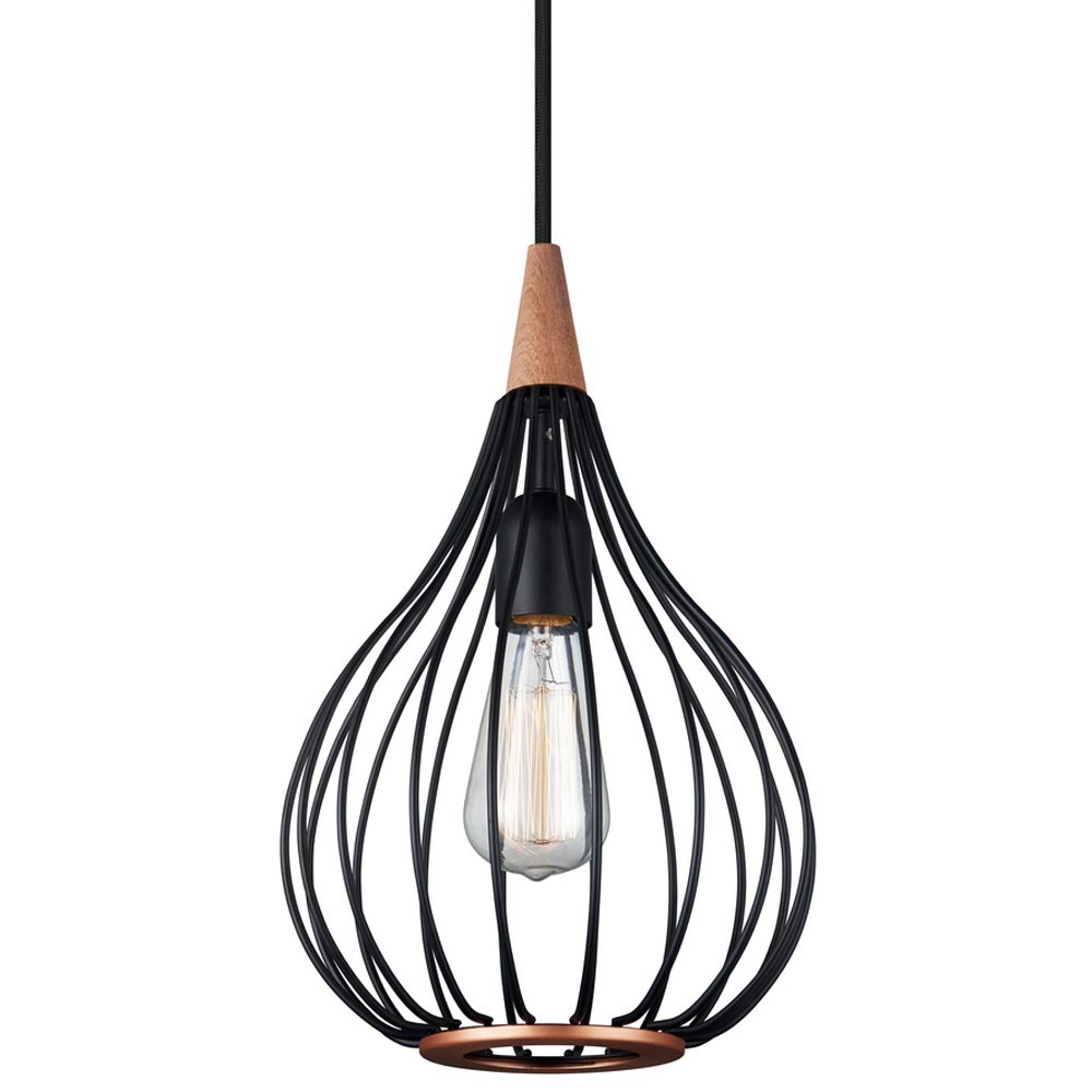 Drops Ø23 Zwart hanglamp Van Halo Design - Het zwart gelakte metaal in combinatie met het geborstelde koper voegt elegantie toe aan de kamer.
