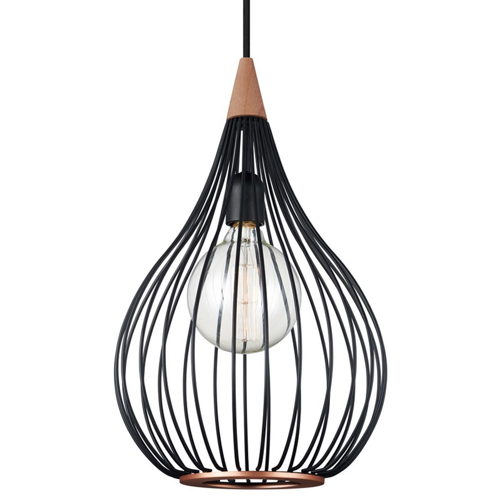 Drops Ø30 Zwart hanglamp Van Halo Design - Het zwart gelakte metaal in combinatie met het geborstelde koper voegt elegantie toe aan de kamer.