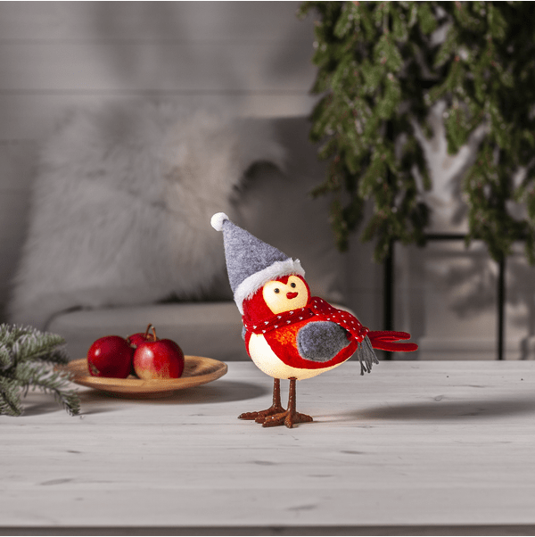 Joylight Vogel ROOD Van Star Trading - Kerstversiering op batterijen in de vorm van een schattig vogeltje in winterkleren.