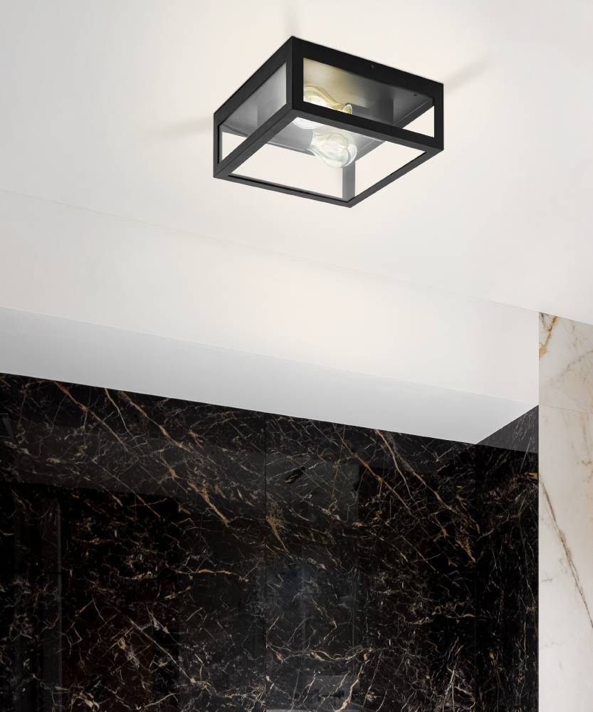 Amezola 30cm Zwart badkamerlamp Van Eglo - Dankzij het open design en de zichtbare lichtbronnen vormt de lamp een decoratief detail dat bovendien zorgt voor helder en aangenaam licht.