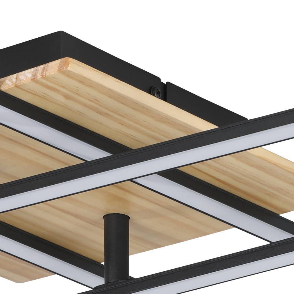 Marinello 50cm Zwart plafondlamp Van Eglo - Met de in elkaar grijpende LED-lichtframes en een basis van natuurlijk hout creëert het een dynamische en moderne uitstraling in uw huis.