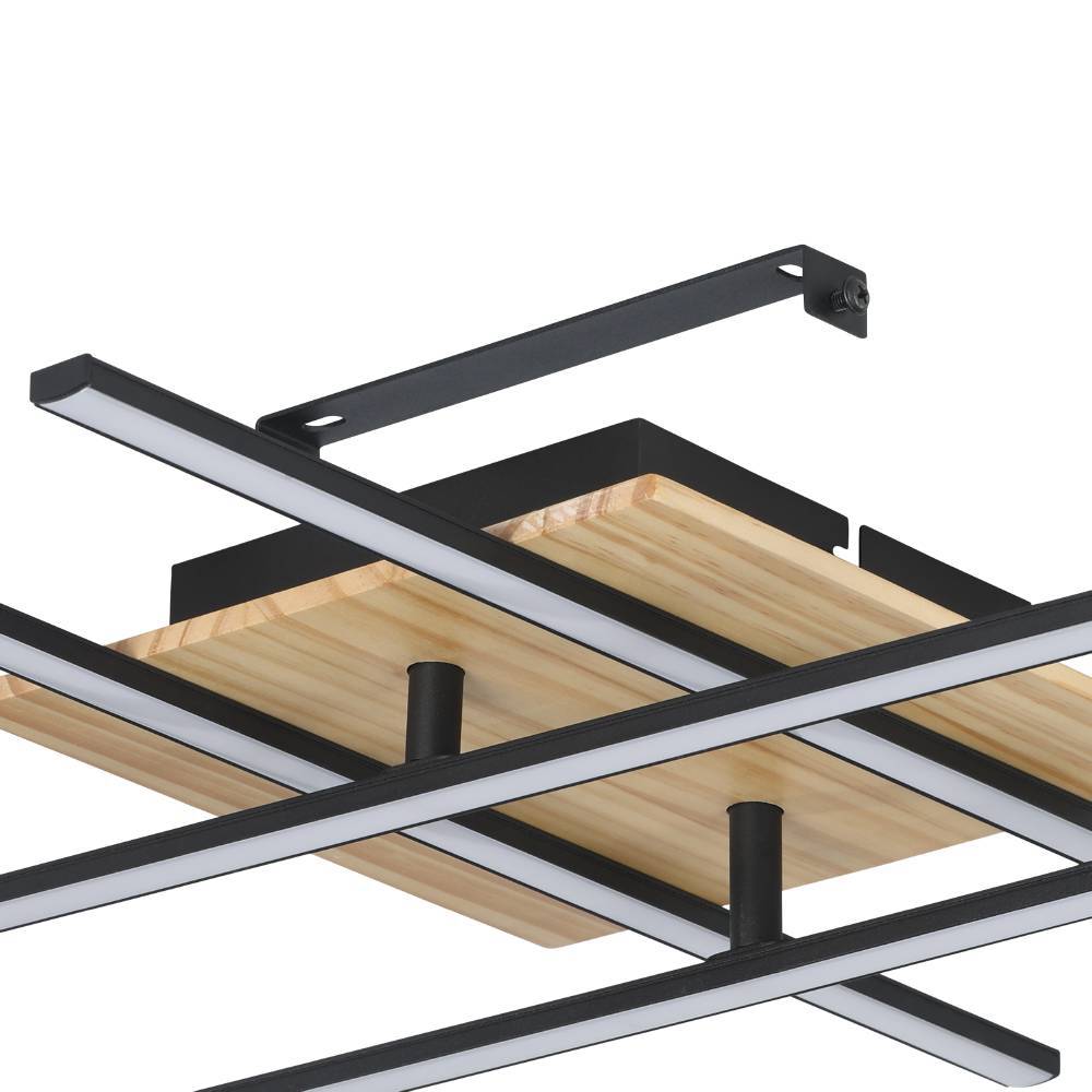 Marinello 50cm Zwart plafondlamp Van Eglo - Met de in elkaar grijpende LED-lichtframes en een basis van natuurlijk hout creëert het een dynamische en moderne uitstraling in uw huis.