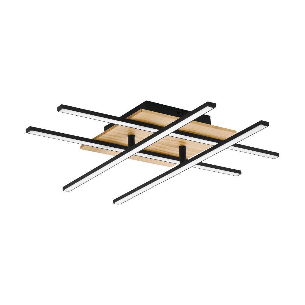 Marinello 50cm Zwart plafondlamp Van Eglo - Met de in elkaar grijpende LED-lichtframes en een basis van natuurlijk hout creëert het een dynamische en moderne uitstraling in uw huis.