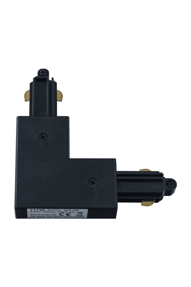 L-Stuk Rechts Zwart Van Aneta Lighting - Verbinding met 90&deg; hoek met het Trackline railsysteem van Aneta.
