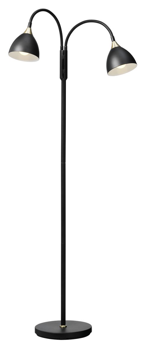 Läza Zwart vloerlamp Van Cottex - Dankzij de twee beweegbare armen en de aparte schakelaars voor elke lamp is deze lamp perfect voor in de hoek van de kamer of als algemene verlichting in de kamer.
