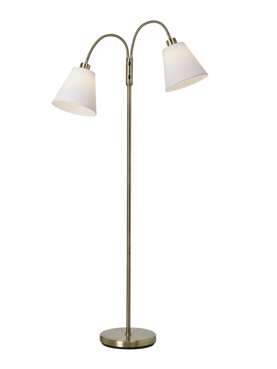 Duett Antiquiteit vloerlamp Van Cottex - De Duett vloerlamp is een elegante en functionele verlichtingsoplossing met twee beweegbare armen en aparte aan/uit-schakelaars voor elk scherm.