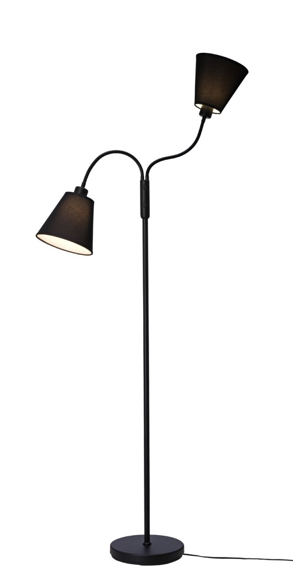 Duett Zwart vloerlamp Van Cottex - De Duett vloerlamp is een elegante en functionele verlichtingsoplossing met twee beweegbare armen en aparte aan/uit-schakelaars voor elk scherm.