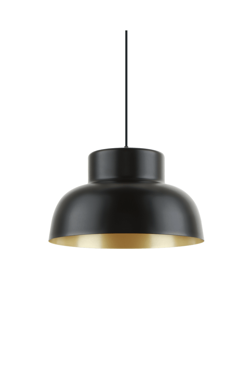 Bessie Ø40 Zwart hanglamp Van Aneta Lighting - De kap is aan de binnenkant goudkleurig, wat bijdraagt aan een iets warmere gloed en een gezellige sfeer.