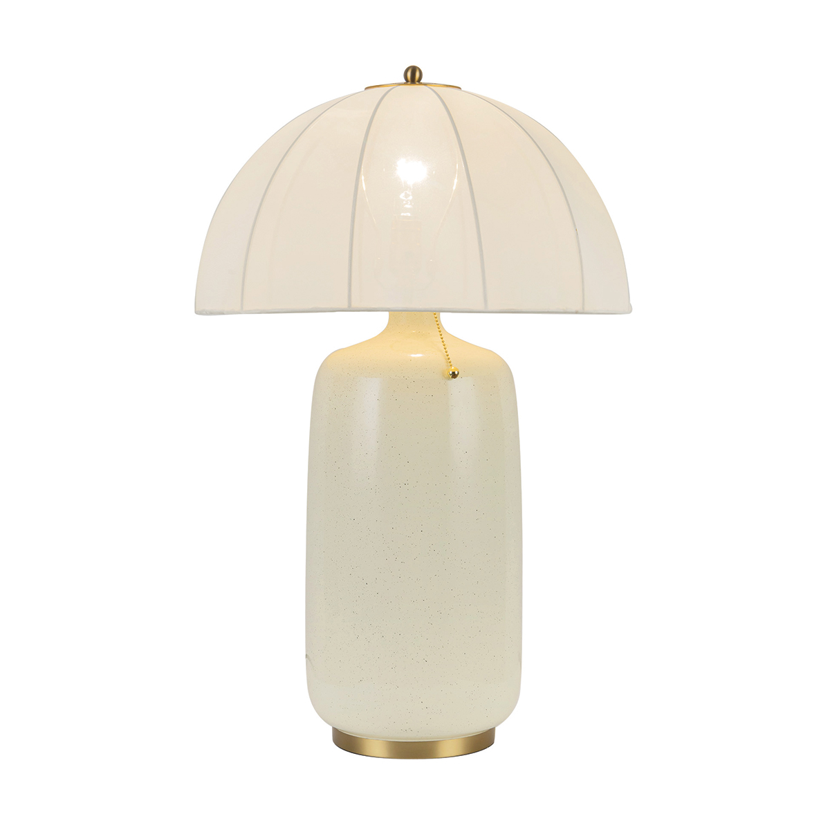 Crosby 70cm Crème wit tafellamp Van Elstead Lighting - De stof laat het licht door en geeft de lamp een aangename gloed, terwijl de vorm van de lampenkap een decoratief element vormt.