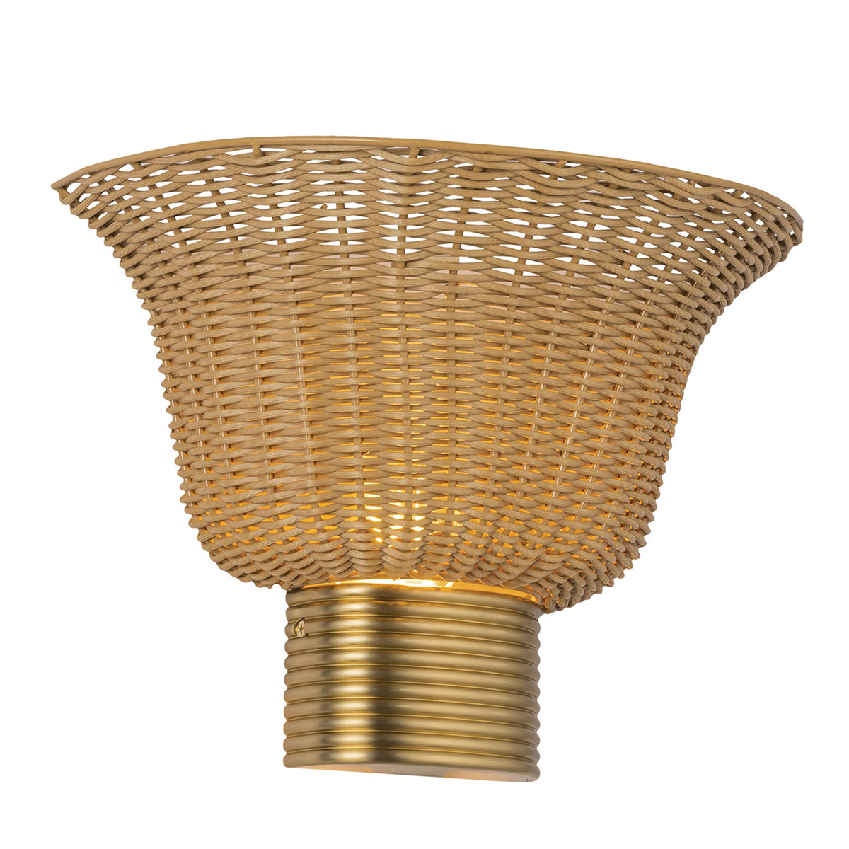 Kai 25cm Natuur wandlamp Van Elstead Lighting - Het naturelkleurige riet geeft de lamp een warme en gezellige uitstraling, terwijl de details in geborsteld goud een mooi contrast vormen.