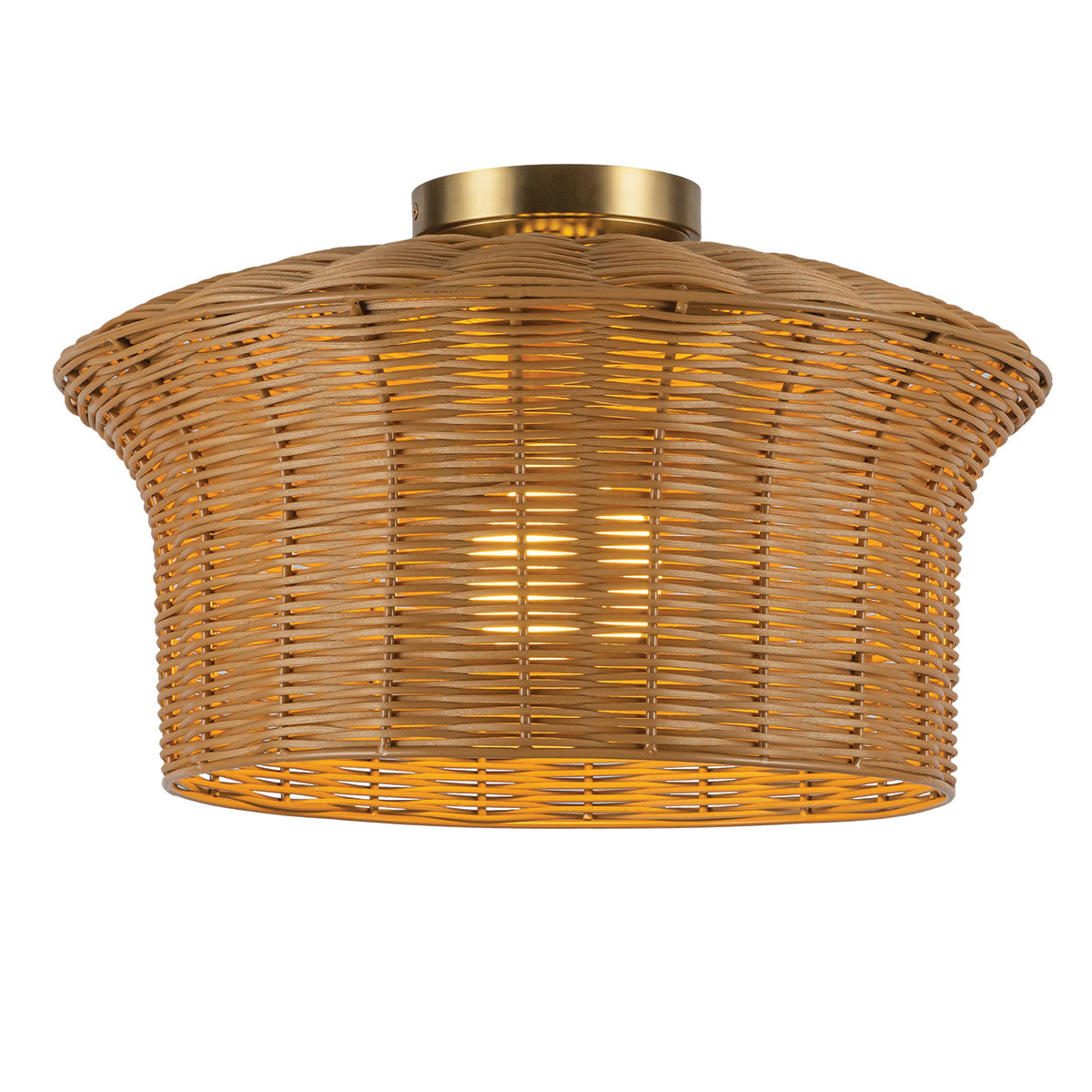 Kai Ø40 Natuur plafondlamp Van Elstead Lighting - Het naturelkleurige rotan geeft de lamp een warme en gezellige uitstraling, terwijl de details in geborsteld goud een mooi contrast cre&euml;ren.