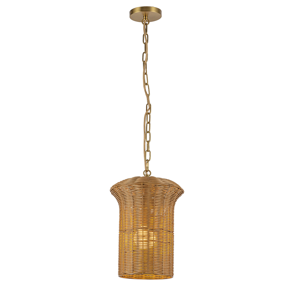 Kai Ø28 Natuur hanglamp Van Elstead Lighting - Het naturelkleurige rotan geeft de lamp een warme en gezellige uitstraling, terwijl de details in geborsteld goud een mooi contrast cre&euml;ren.