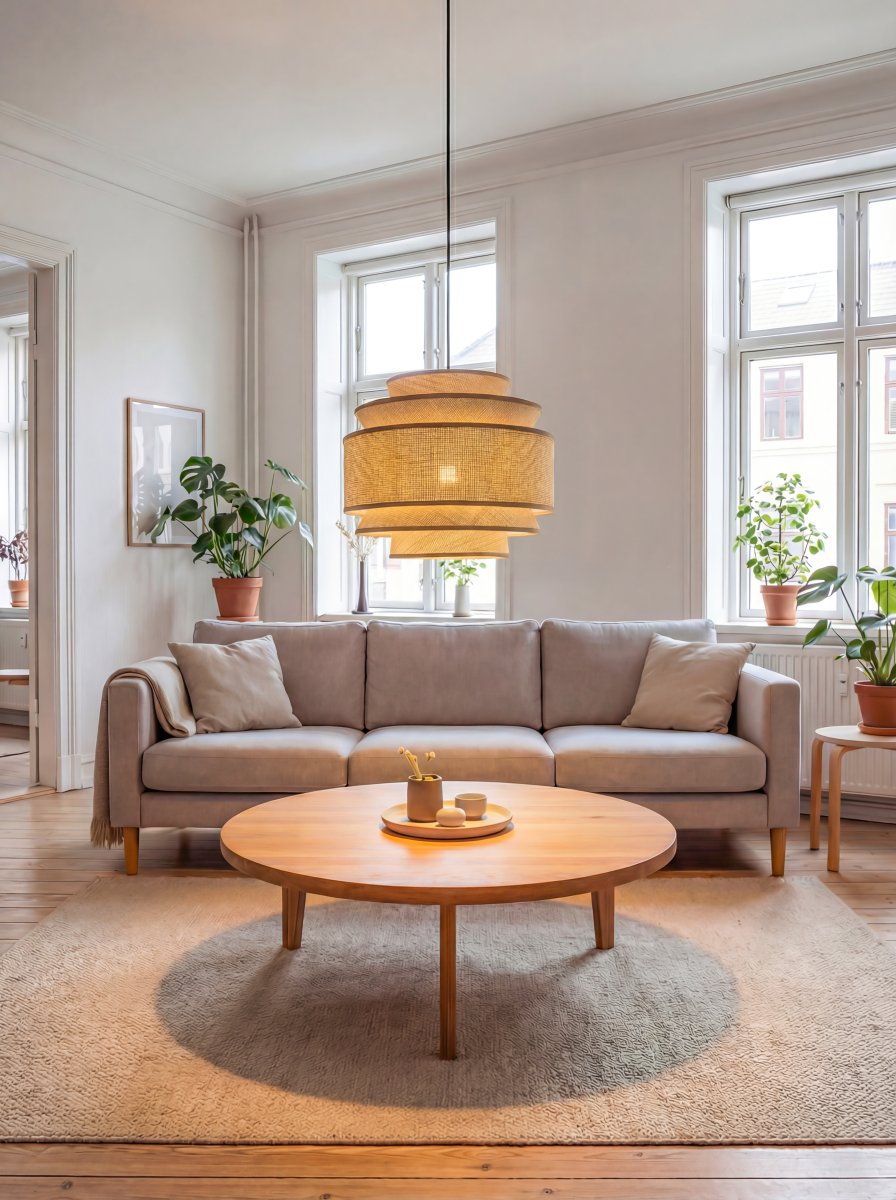 Ambrosia Ø50 Natuur hanglamp Van Aneta Lighting - De kap is gemaakt van papierbast, waarvan de natuurlijke structuur de lamp een warme en levendige uitstraling geeft.