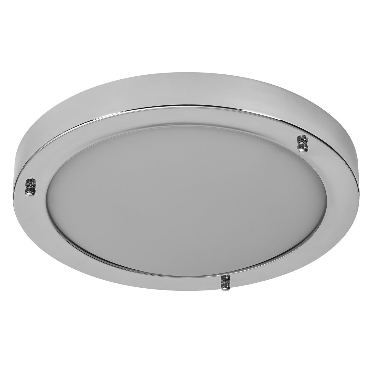 Classic Round Ø30 Chroom badkamerlamp Van Osram - Sk&auml;rmen i frostat glas ger ett fint och bl&auml;ndfritt ljus i rummet.