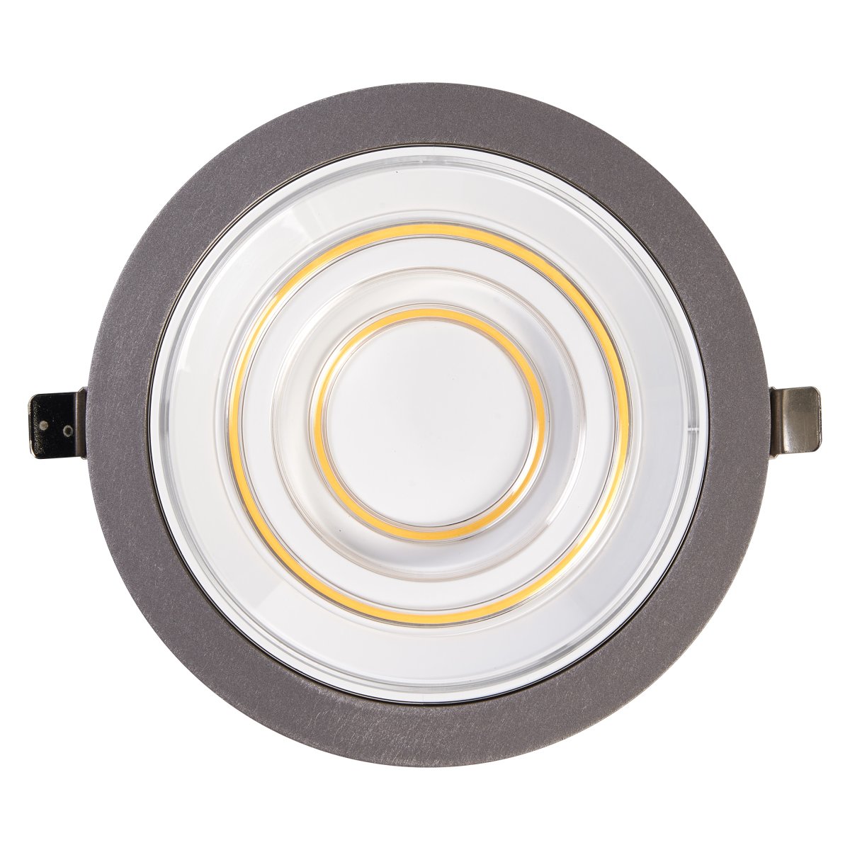 Decor Filament Echo 7W Aluminium Van Ledvance - In de eerste positie licht de kleinere cirkel in het midden op, in de tweede positie licht de buitenste cirkel op en in de derde positie lichten ze allebei tegelijkertijd op.