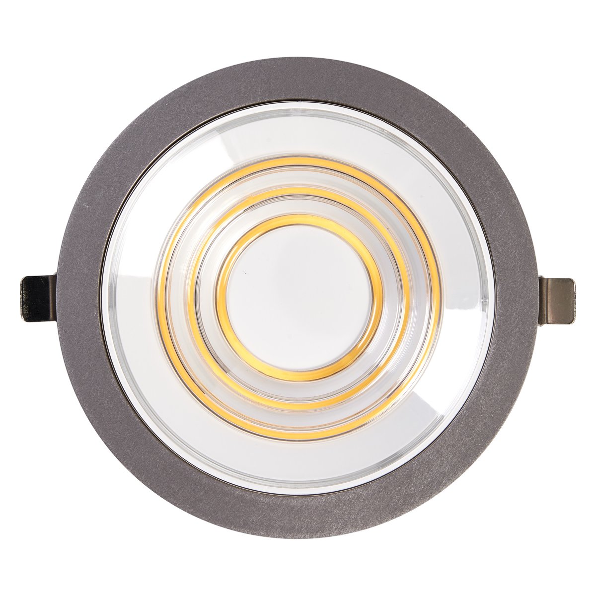 Decor Filament Ripple 9W Aluminium Van Ledvance - In de eerste positie licht de kleine cirkel in het midden op, in de tweede positie licht de tweede cirkel op, in de derde positie licht de derde buitenste cirkel op en in de vierde positie lichten alle drie de cirkels tegelijkertijd op.