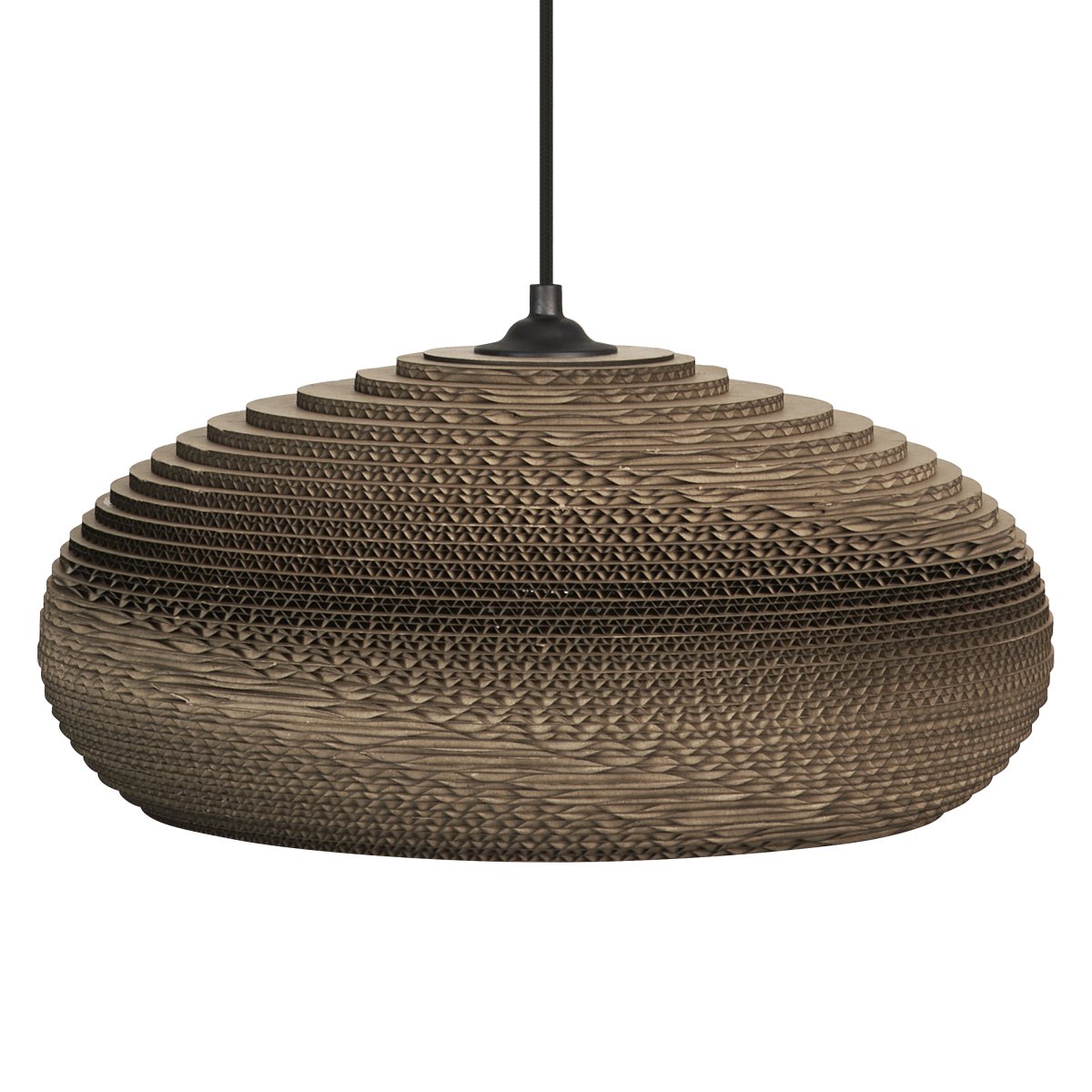 Cardboard drop Ø40 Bruin hanglamp Van Ledvance - De lampenkap, die uit meerdere lagen karton bestaat, creëert een prachtig lichtspel in de kamer wanneer deze brandt en draagt bij aan een warme en natuurlijke sfeer.