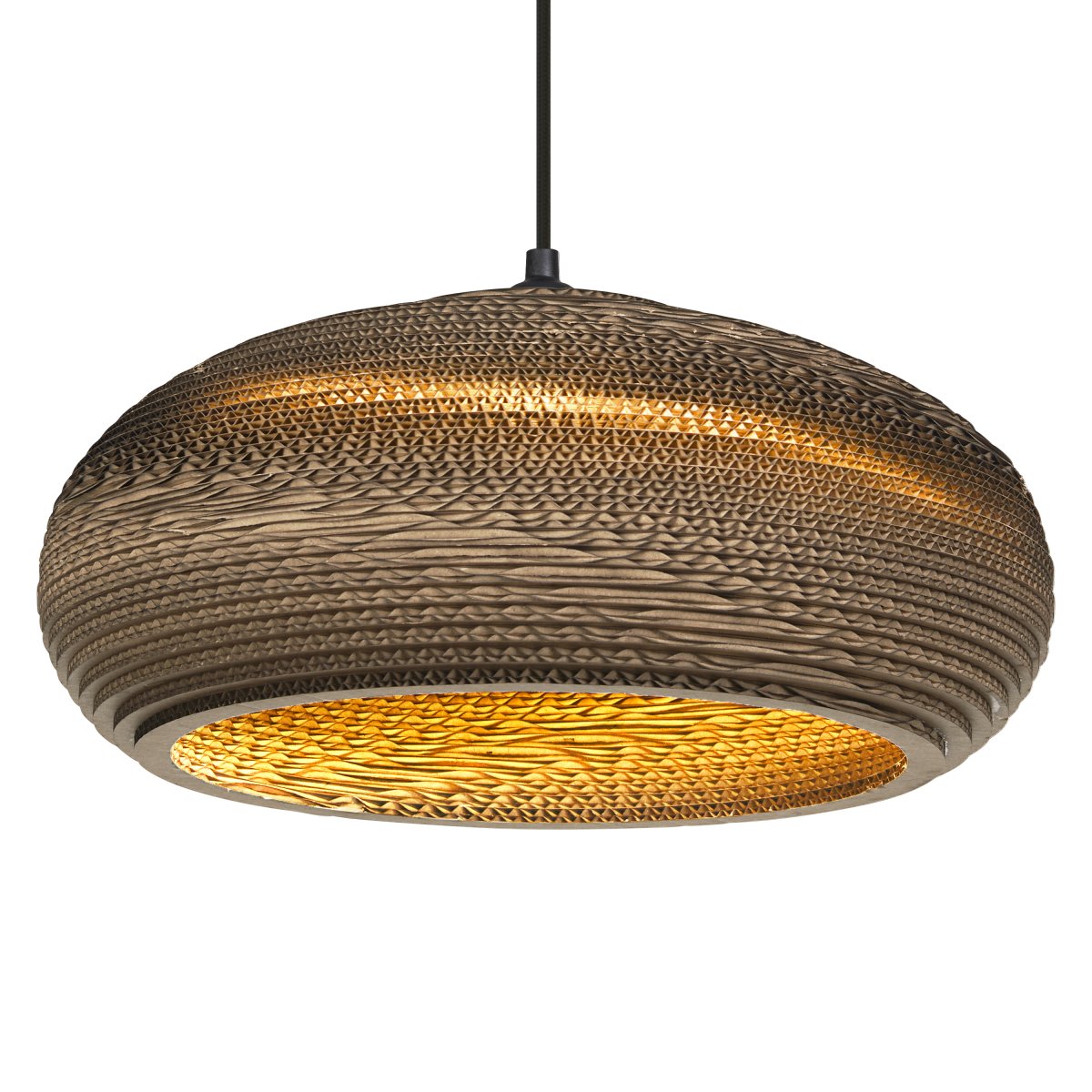 Cardboard drop Ø40 Bruin hanglamp Van Ledvance - De lampenkap, die uit meerdere lagen karton bestaat, creëert een prachtig lichtspel in de kamer wanneer deze brandt en draagt bij aan een warme en natuurlijke sfeer.