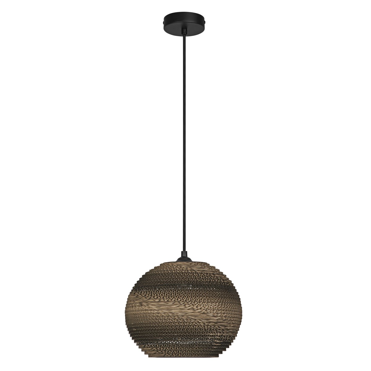 Cardboard Ball Ø26 Bruin hanglamp Van Ledvance - De ronde lampenkap, gemaakt van meerdere lagen karton, cre&euml;ert een prachtig lichtspel in de kamer wanneer deze brandt en draagt bij aan een warme en natuurlijke sfeer.