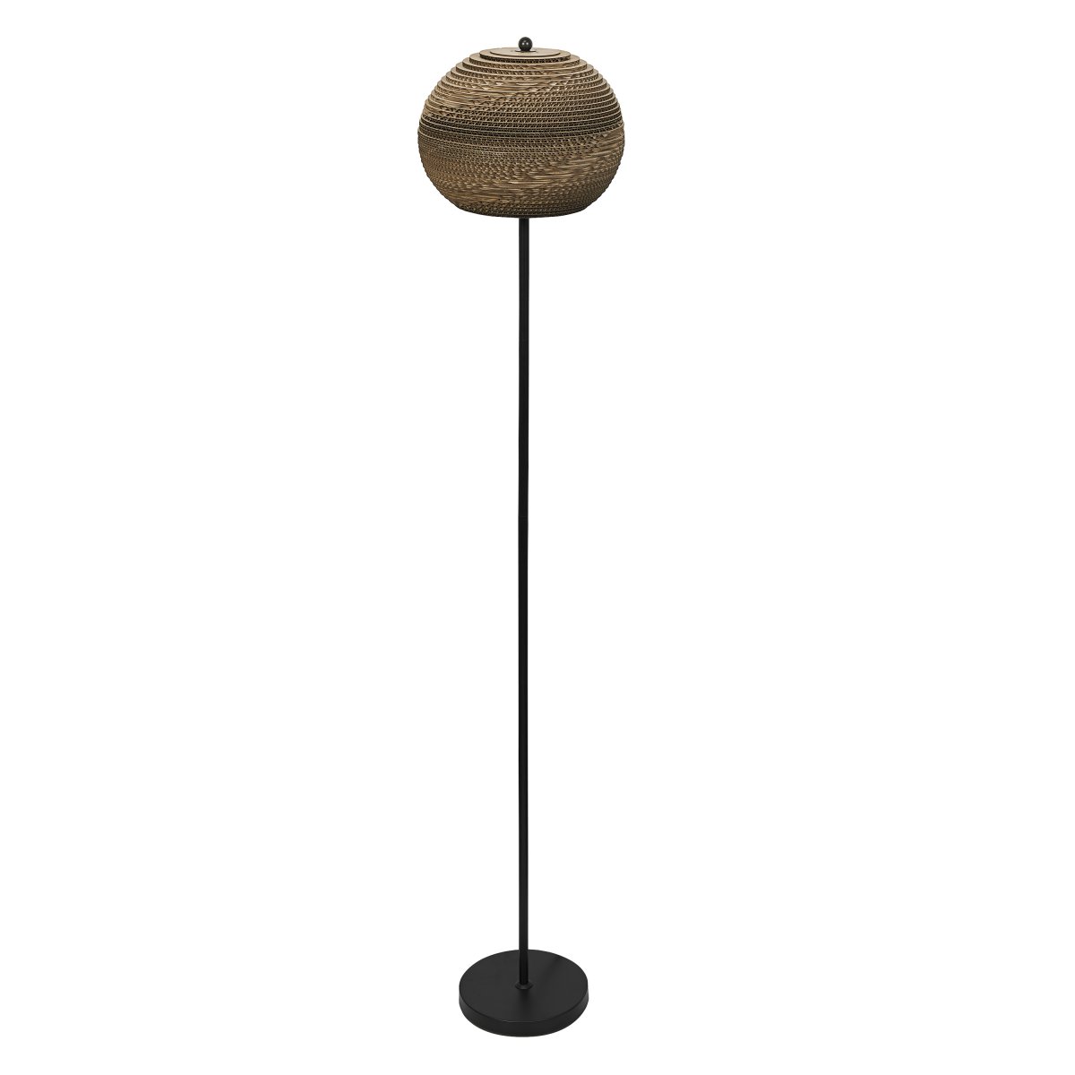 Cardboard Ball Bruin vloerlamp Van Ledvance - De lampenkap, die uit meerdere lagen karton bestaat, cre&euml;ert een prachtig lichtspel in de kamer wanneer deze brandt en draagt bij aan een warme en natuurlijke sfeer.