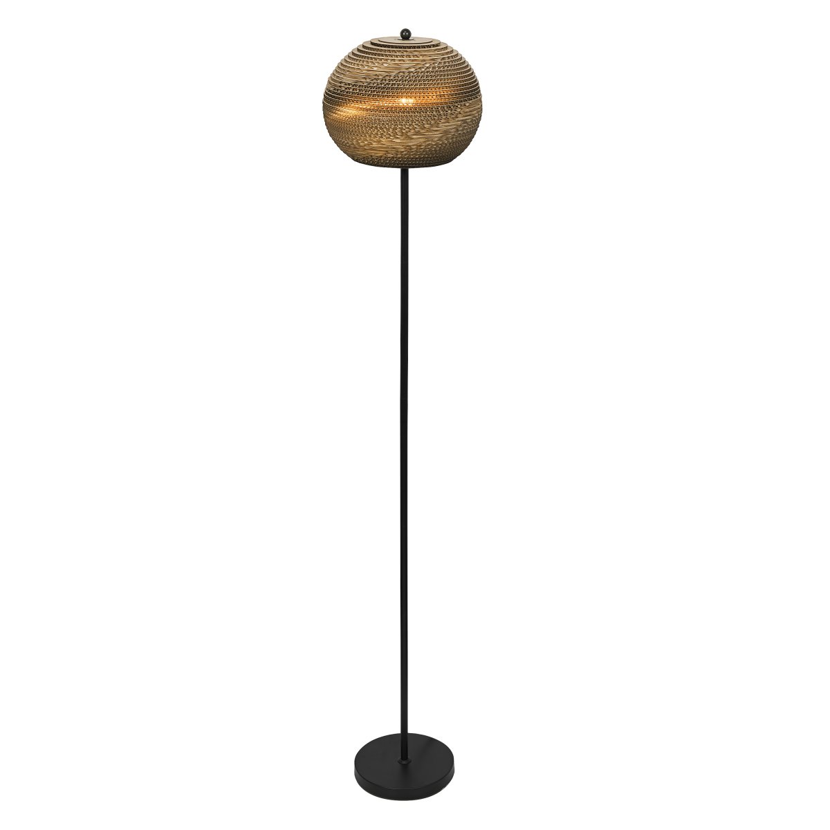 Cardboard Ball Bruin vloerlamp Van Ledvance - De lampenkap, die uit meerdere lagen karton bestaat, cre&euml;ert een prachtig lichtspel in de kamer wanneer deze brandt en draagt bij aan een warme en natuurlijke sfeer.