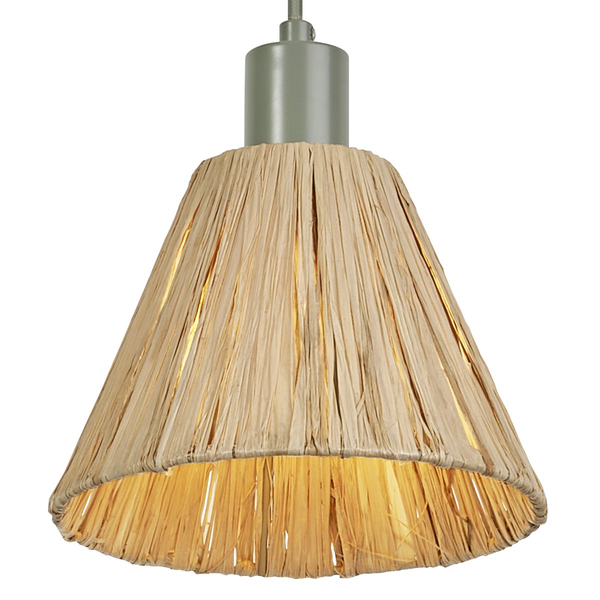 Raffia Ø20 Natuur hanglamp Van Ledvance - De lampenkap van raffiapalmen in combinatie met het groene metaal zorgt voor een warme en natuurlijke sfeer in de kamer.