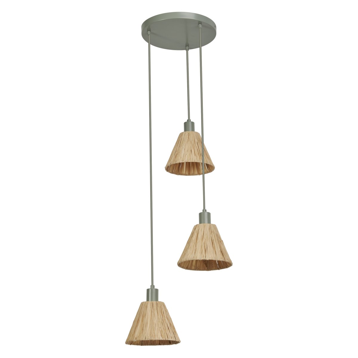 Raffia Ø43 Natuur hanglamp Van Ledvance - De lampenkappen van raffiapalmen in combinatie met het groene metaal geven de kamer een warme en natuurlijke sfeer.