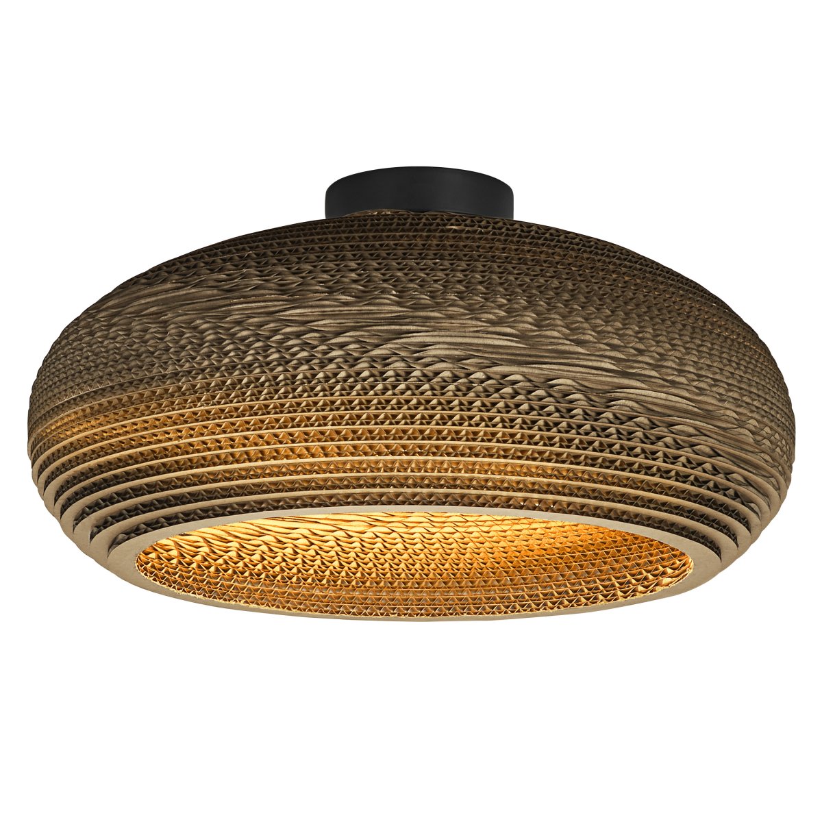 Cardboard drop Ø40 Bruin plafondlamp Van Osram - De lampenkap, die uit meerdere lagen karton bestaat, cre&euml;ert een prachtig lichtspel in de kamer wanneer deze brandt en draagt bij aan een warme en natuurlijke sfeer.